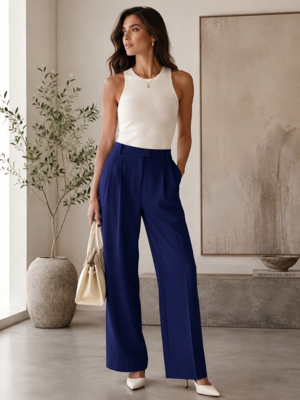 Babaton Tailored High-Rise Blue Trousers | Size 8
